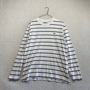 Lacoste T-Shirt Long Sleeve Mens XL Navy Blue / White Stripe Crewneck Coastal